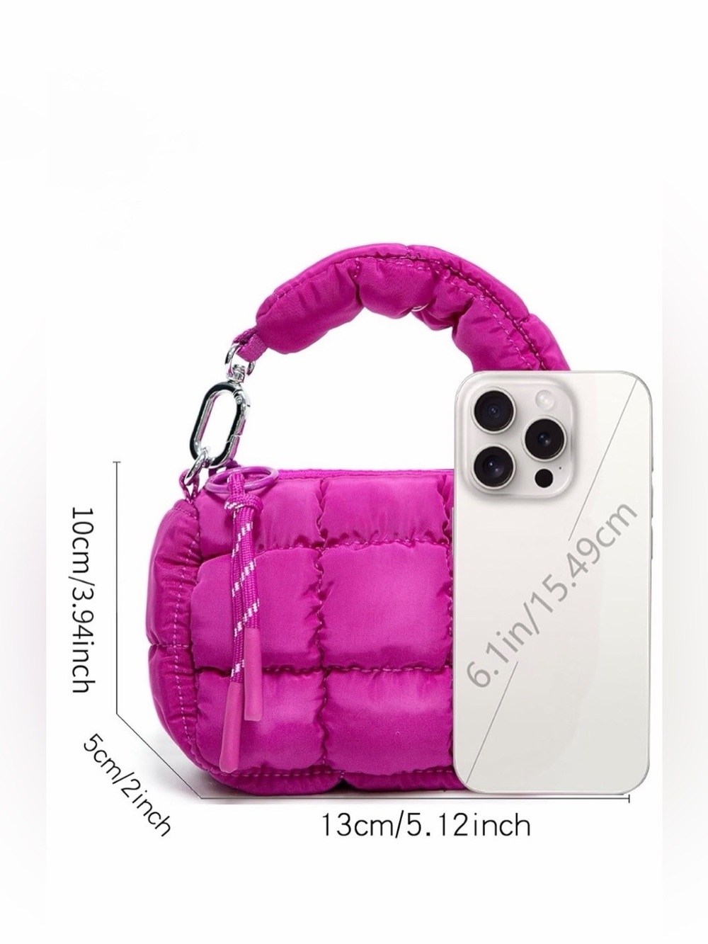 🚨 SOLD. RESTOCKING!! Mini Bag Quilted Puffer in Hot Pink 4” x 5” x 2”